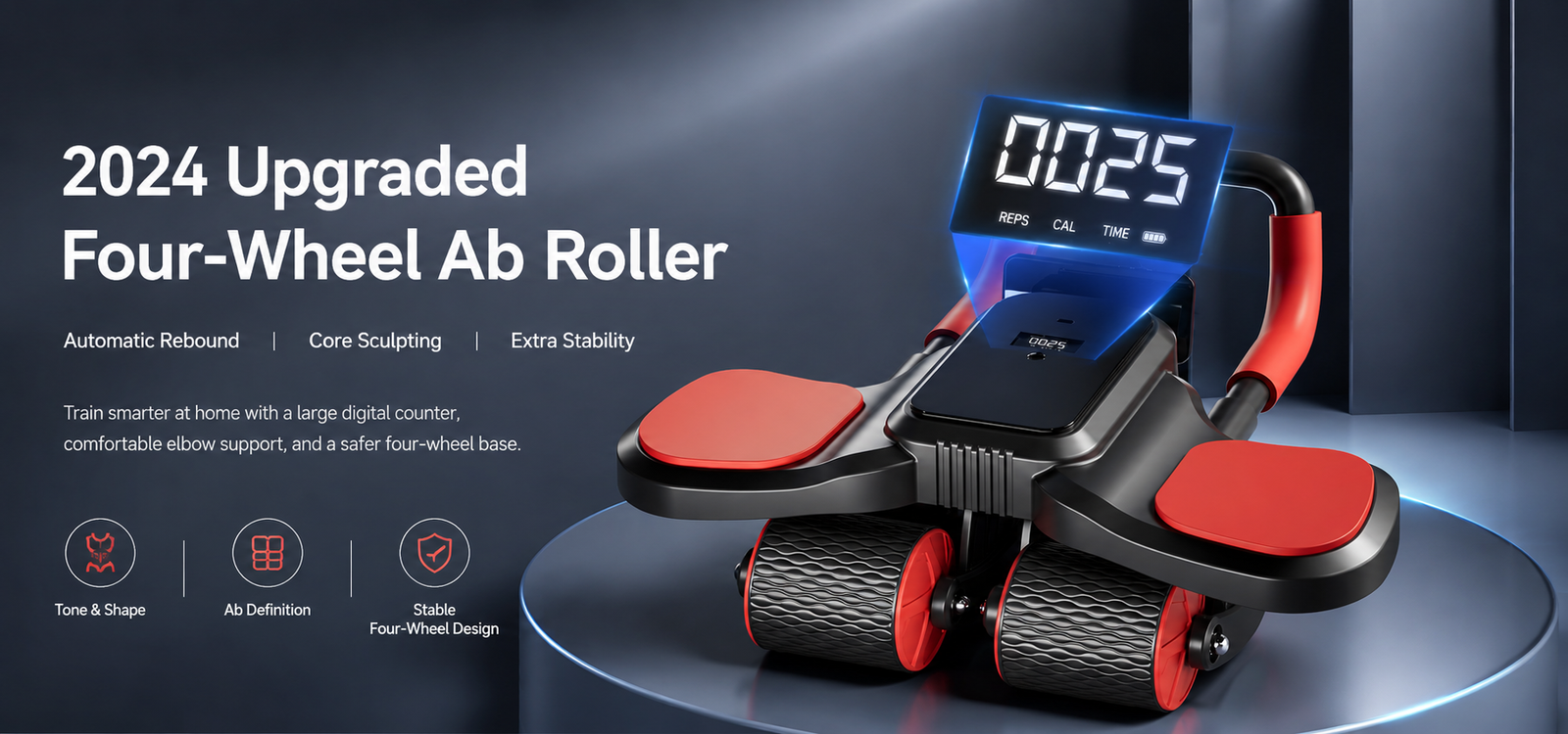 new 4 wheel automatic rebound ab wheel—home ab trainer for men and women