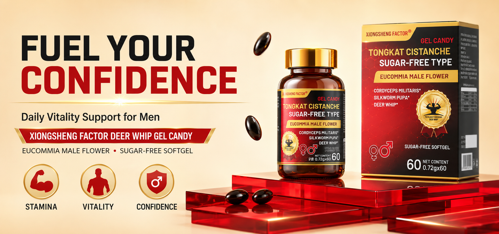 men's deer penis gel candies, sugar free softgels with male flower eucommia, men's nutritional supplements