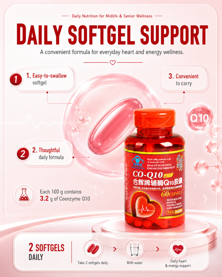 coenzyme q10 softgels—nutritional supplement for middle aged and elderly adults—blue hat health food