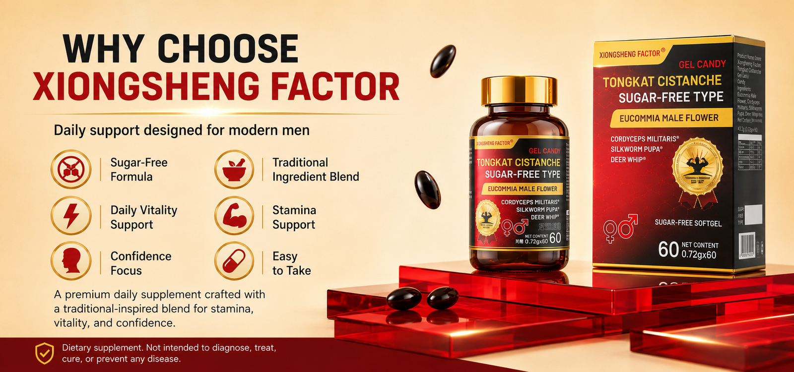 men's deer penis gel candies, sugar free softgels with male flower eucommia, men's nutritional supplements